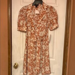 Floral Print Dress in Orange and Cream STELLA & JULIE